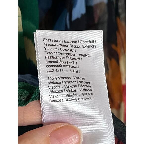 Farm Rio Chevron Tropical Forest Smocked Long Sleeve Blouse Black Small - Picture 9 of 10